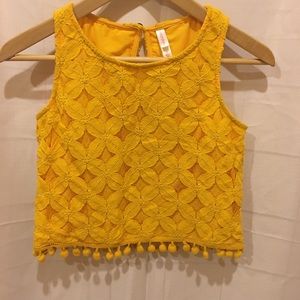 Golden Floral Crochet Crop Top